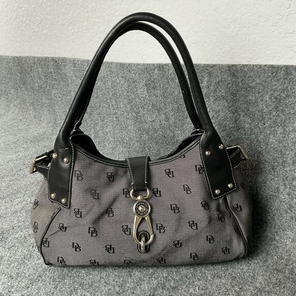 Dooney & Bourke Handbags - Vintage Dooney & Bourke Gray/Black Tulip Satchel Logo Purse With Clip